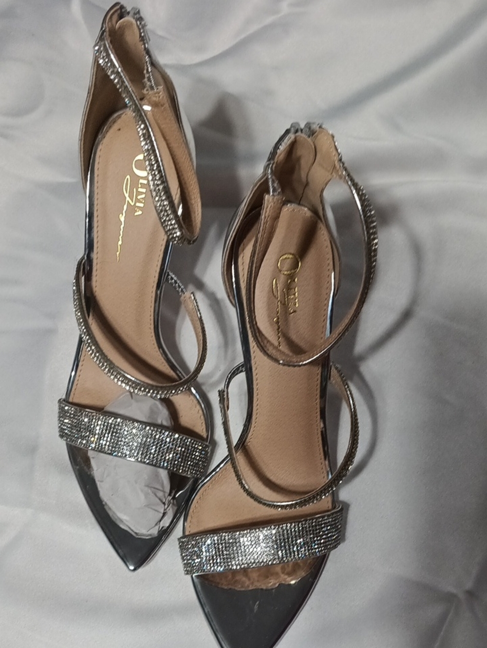 Women's Silver Rhinestone Strappy Heels